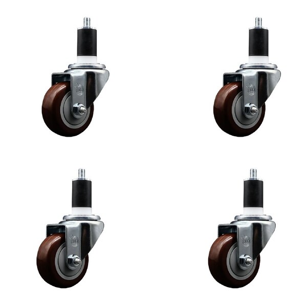 Service Caster 3'' SS Maroon Poly Wheel Swivel 1-1/2'' Expanding Stem Caster Set, 4PK SCC-SSEX20S314-PPUB-MRN-112-4 - main